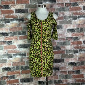 Jawbreaker 80s Punk Disco Green Leopard Pencil Mini Dress